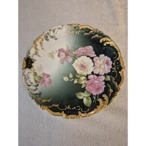 Antique Schierholz & Sohn Porcelain Plate - Hand Painted Roses & Heavy Gold Gilt